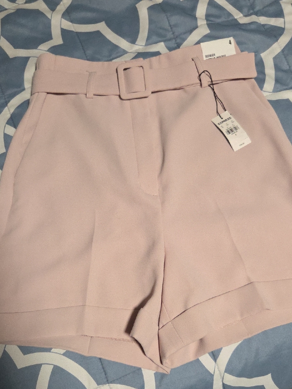 Express Soft Pink High-Rise Belted Bermuda Shorts